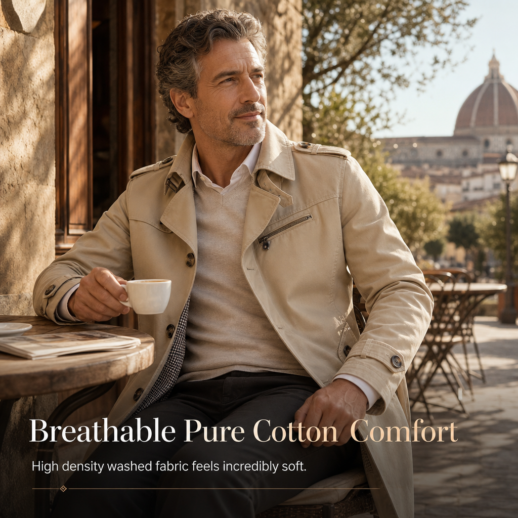 🧥 Washed Cotton, Sharper Long-Line Fit | Men's Casual Windbreaker